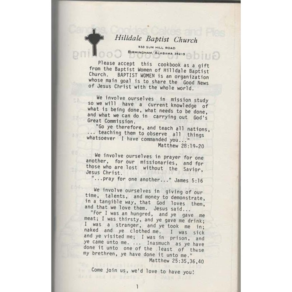 Baptist Women Share the Bread of Life Cookbook Hilldale Baptist Church Bham, AL - Picture 3 of 4
